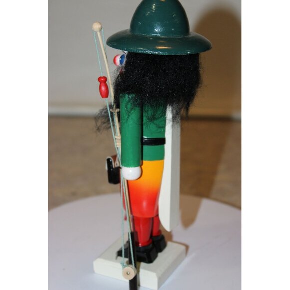 Wood Nutcracker - Fisherman With Rod and Fish - 11" - Picture 3 of 4